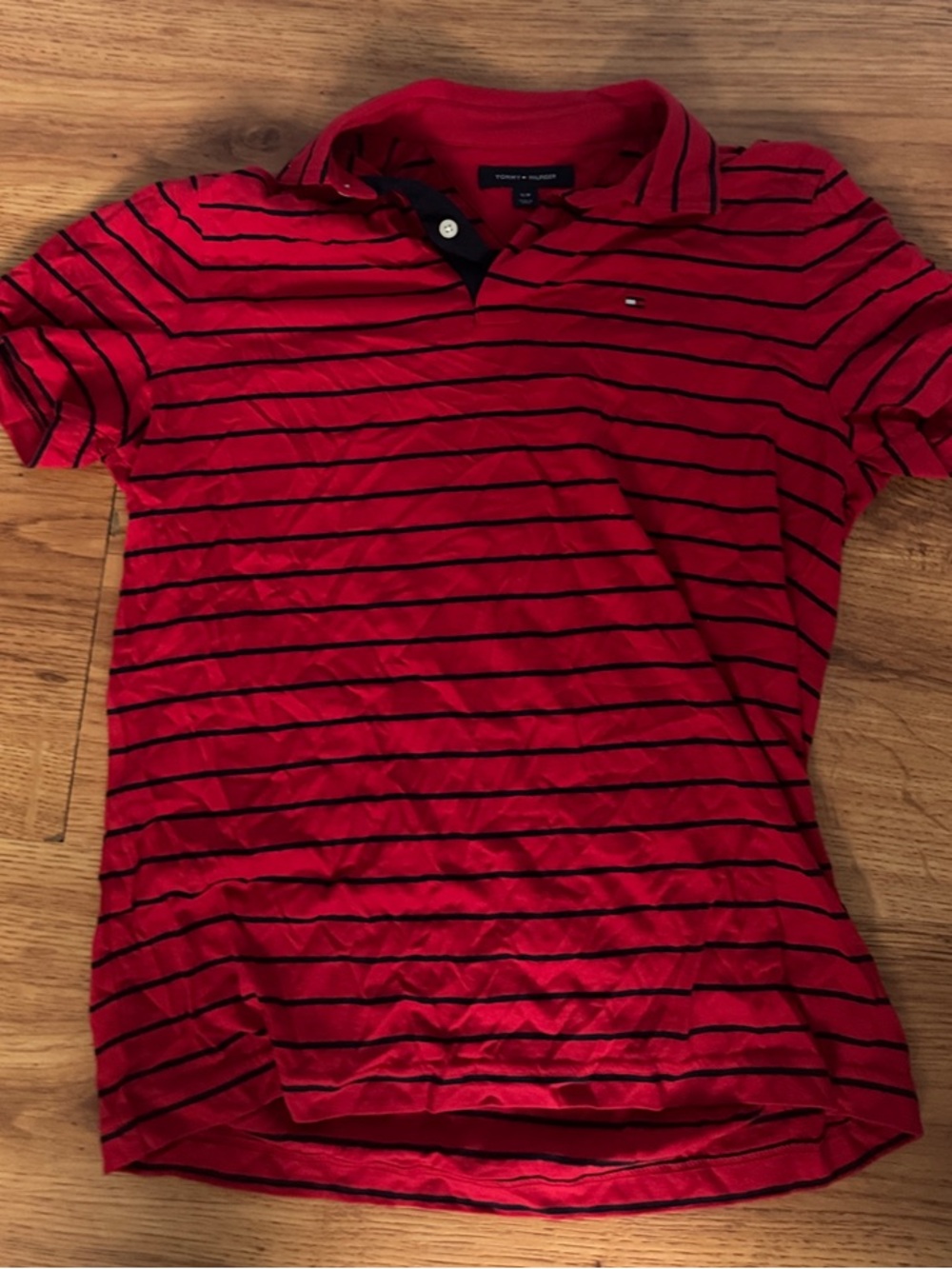Tommy Hilfiger Red Polo with Navy Stripe Detail